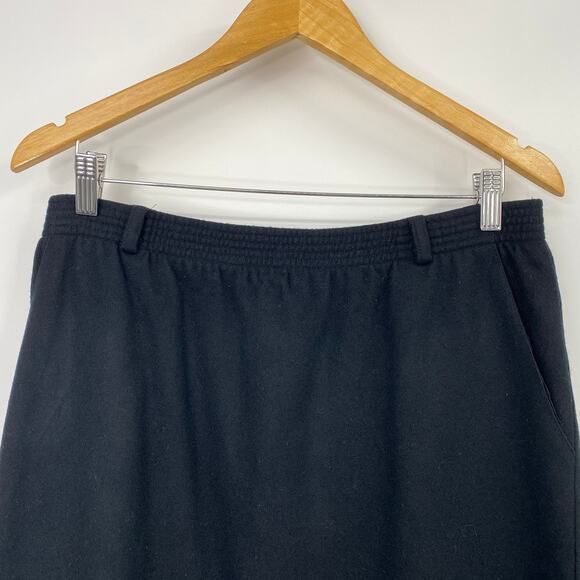 Vintage 90s Koret Pure Wool Mini Skirt Black Basic Minimalist Retro Womens 12 - Picture 2 of 5